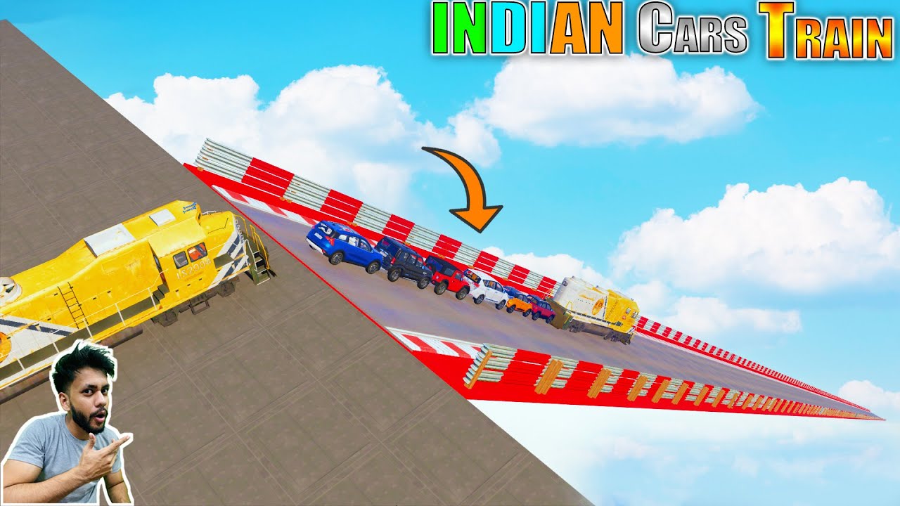 Indian Cars Train Vs MEGA Sky Ramp GTA 5