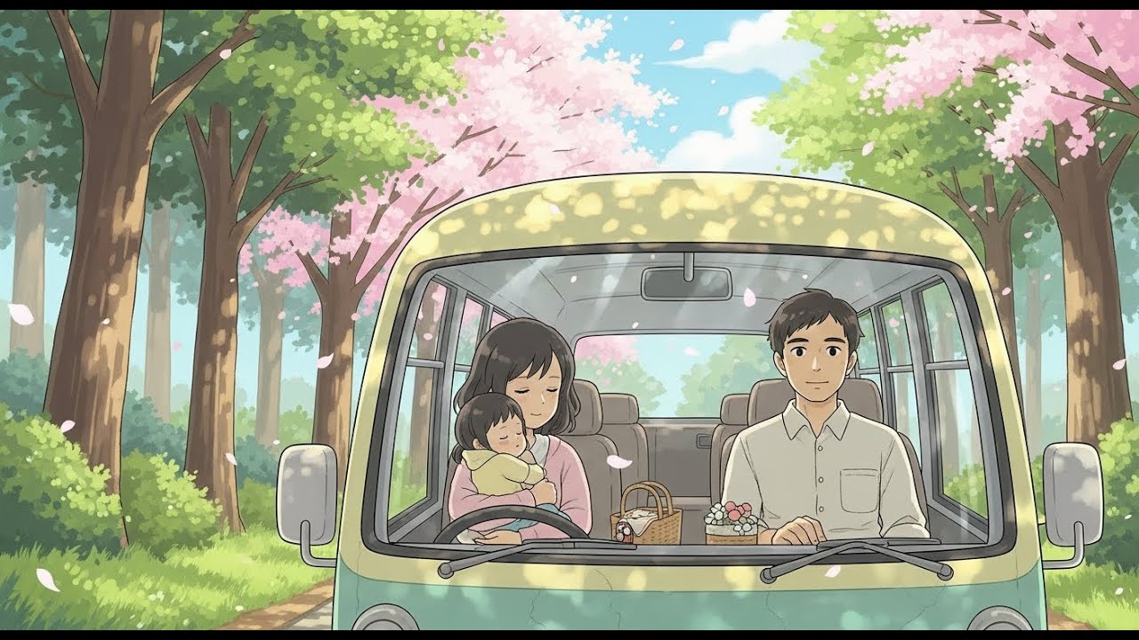 A Peaceful Spring Bus Ride to the Forest 🌸 Cozy Family Picnic | Ghibli-Style ASMR