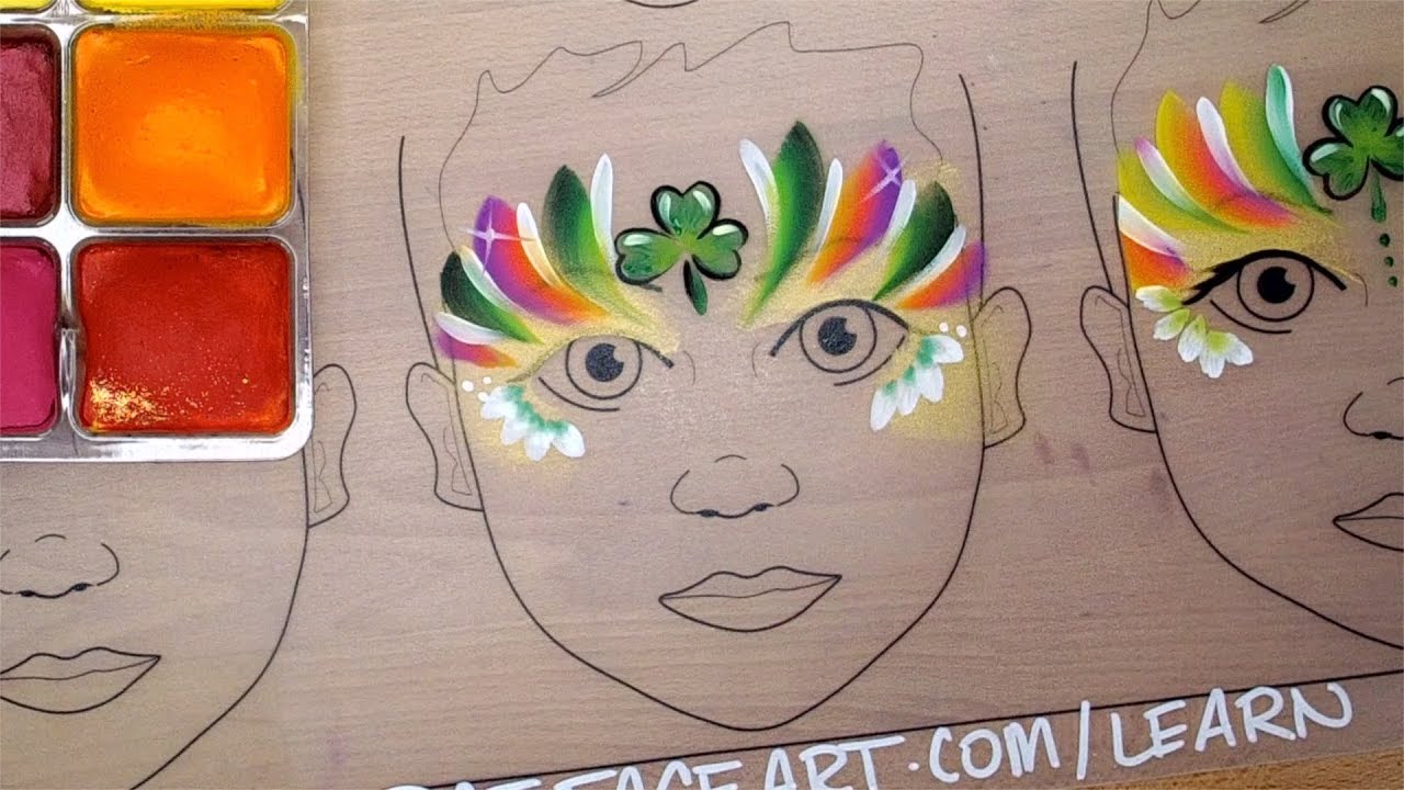 St. Patty's Day Face Paint Tutorial: Shamrock Crown with Lotus and Bright Leaf Arty Brush Cakes