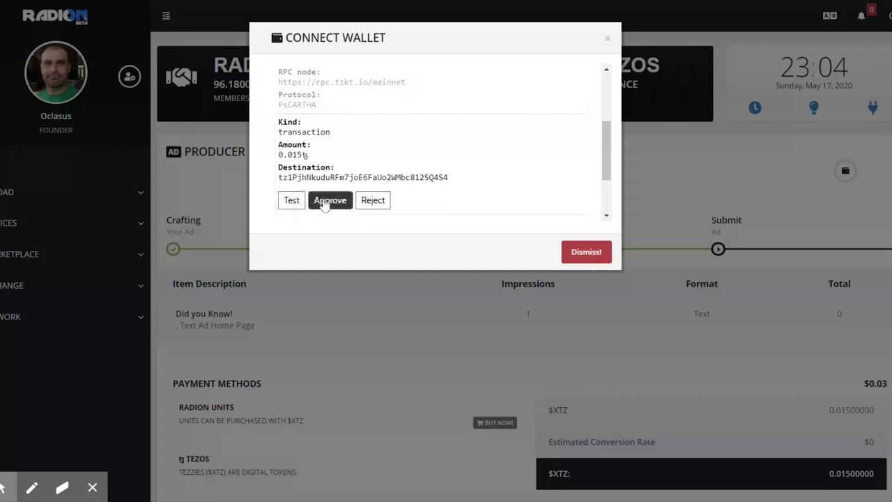 Testing New Script to Pay Service with Tezos!