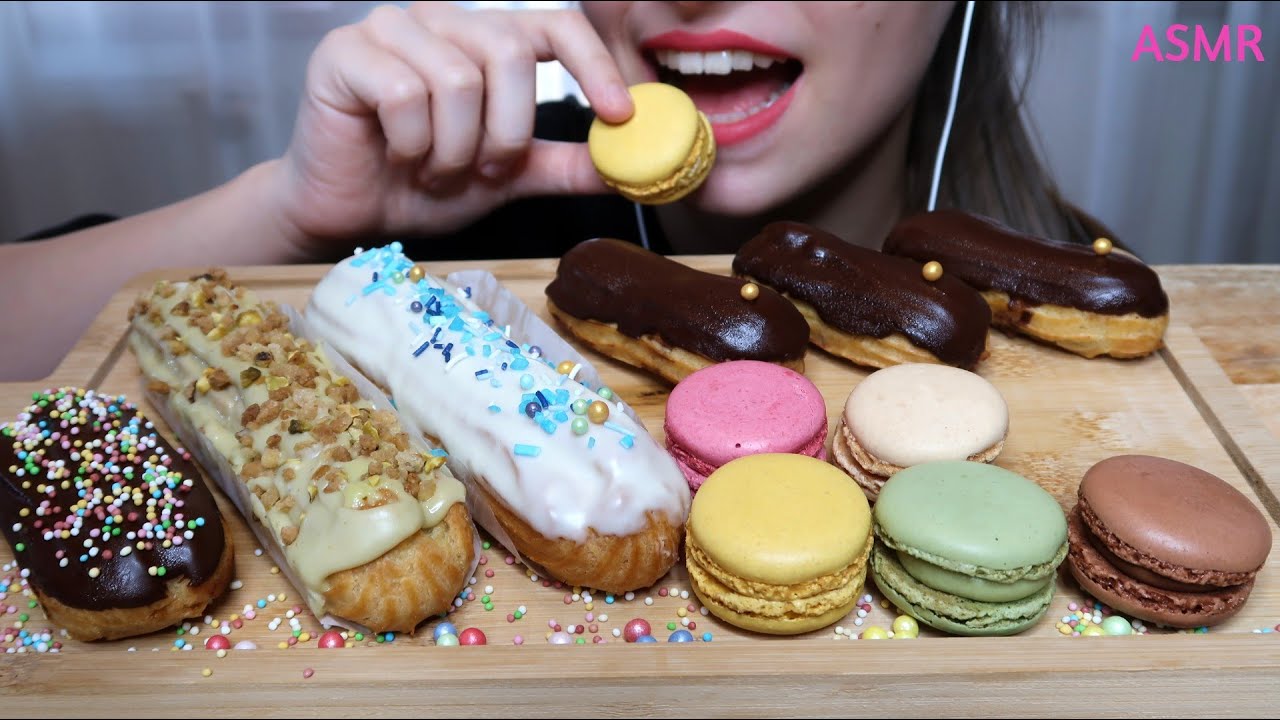 ASMR MACARONS AND ECLAIR | DESSERT MUKBANG | EATING SOUNDS