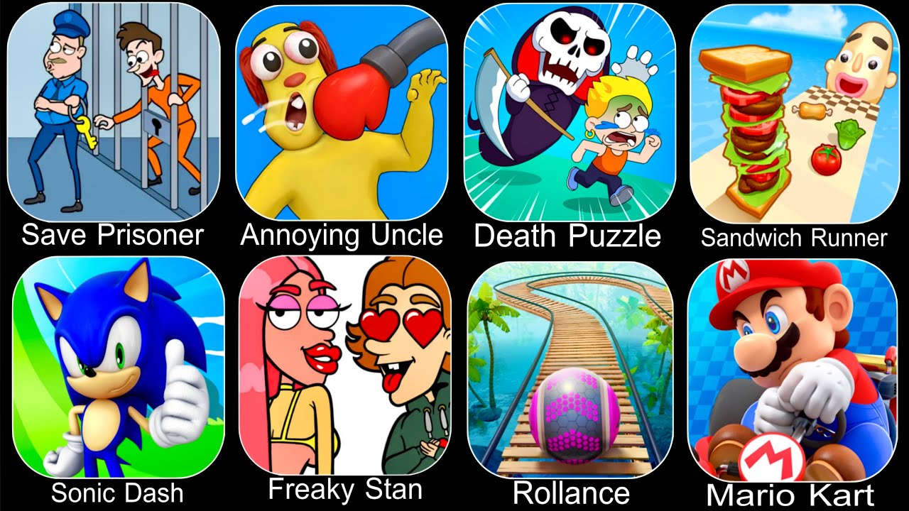 Roblox,Sprunki Survival,Annoying Uncle,Death Puzzle,Sandwich Runner,Sonic Dash,Freaky Stan