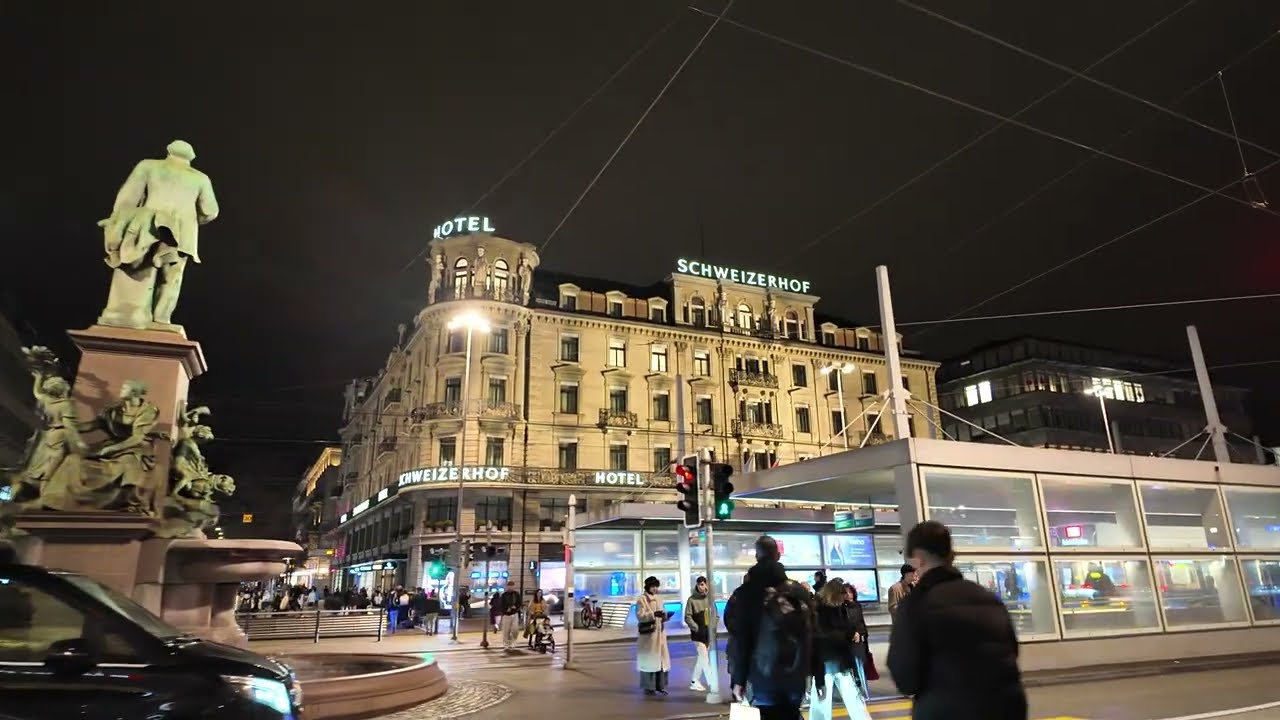 Amazing  city  by night Zurich  in Switzerland old town by night 4K DJI pocket pro 3