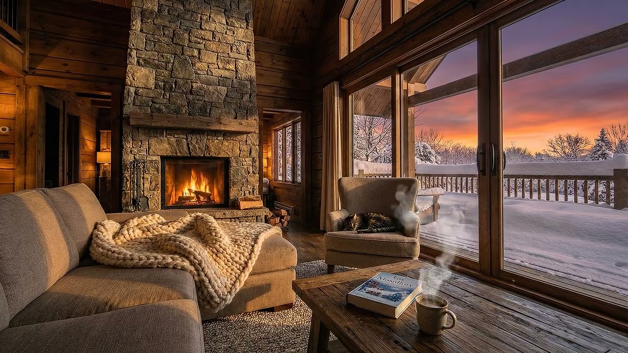 Cozy Winter Cabin Fireplace with Soft Jazz | Sleep, Focus & Relax | Hypora Ambiance