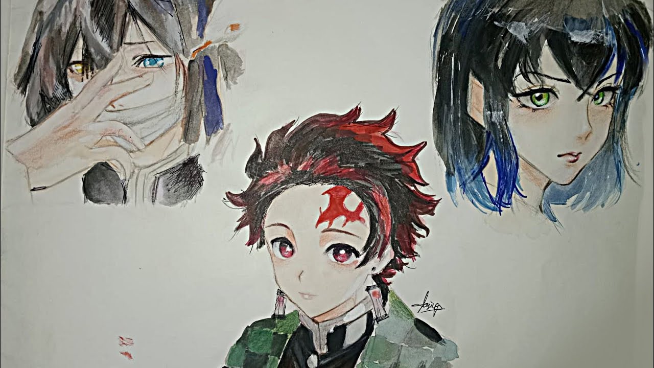 Colouring Demon slayer trio⚔️ obnai ,tanjiro and inosuke on request 