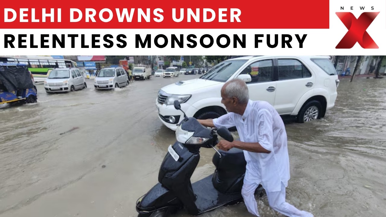 Delhi Rain News: IMD Red Alert as Heavy Rain Floods Roads, Traffic Chaos Grips Capital