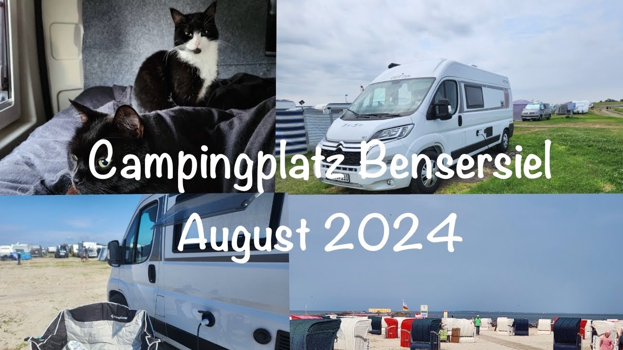 Campingplatz Bensersiel August 2024, 2 verschiedene Stellplätze am Meer, Camping mit 2 Katzen
