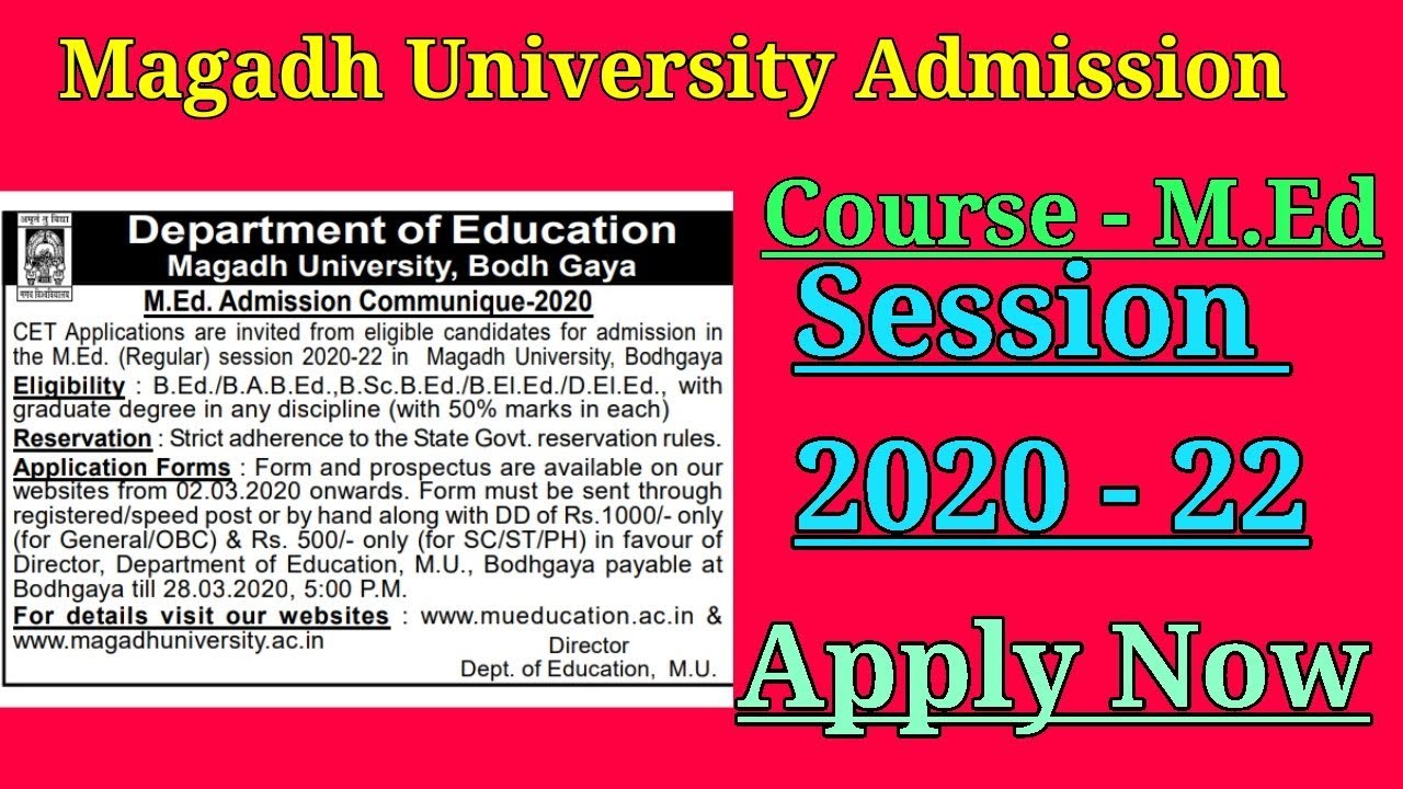 Magadh University M.ed Admission Form 2020