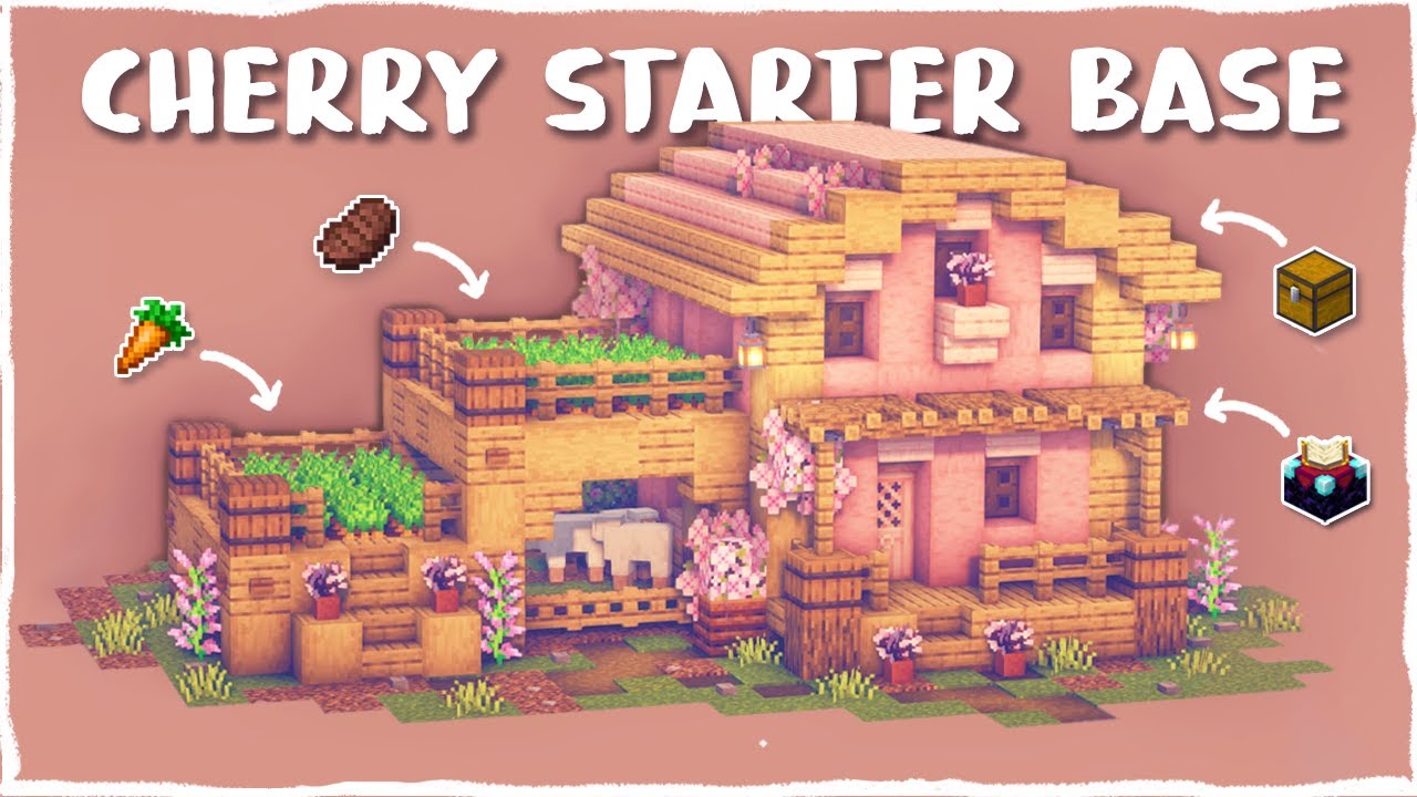 Minecraft: How to Build a Cherry Blossom Survival Starter House | Tutorial