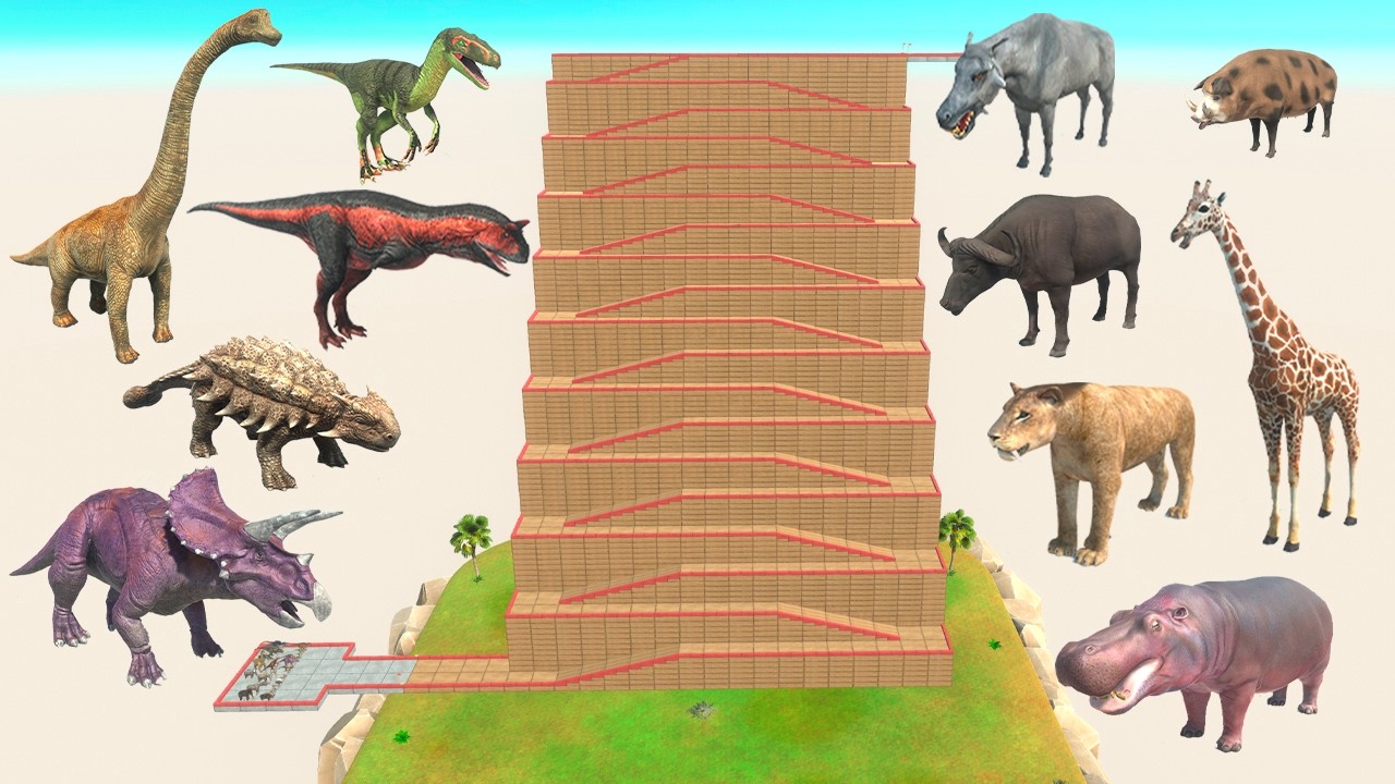 Animals vs Dinosaurs Zigzag Climb - Animal Revolt Battle Simulator