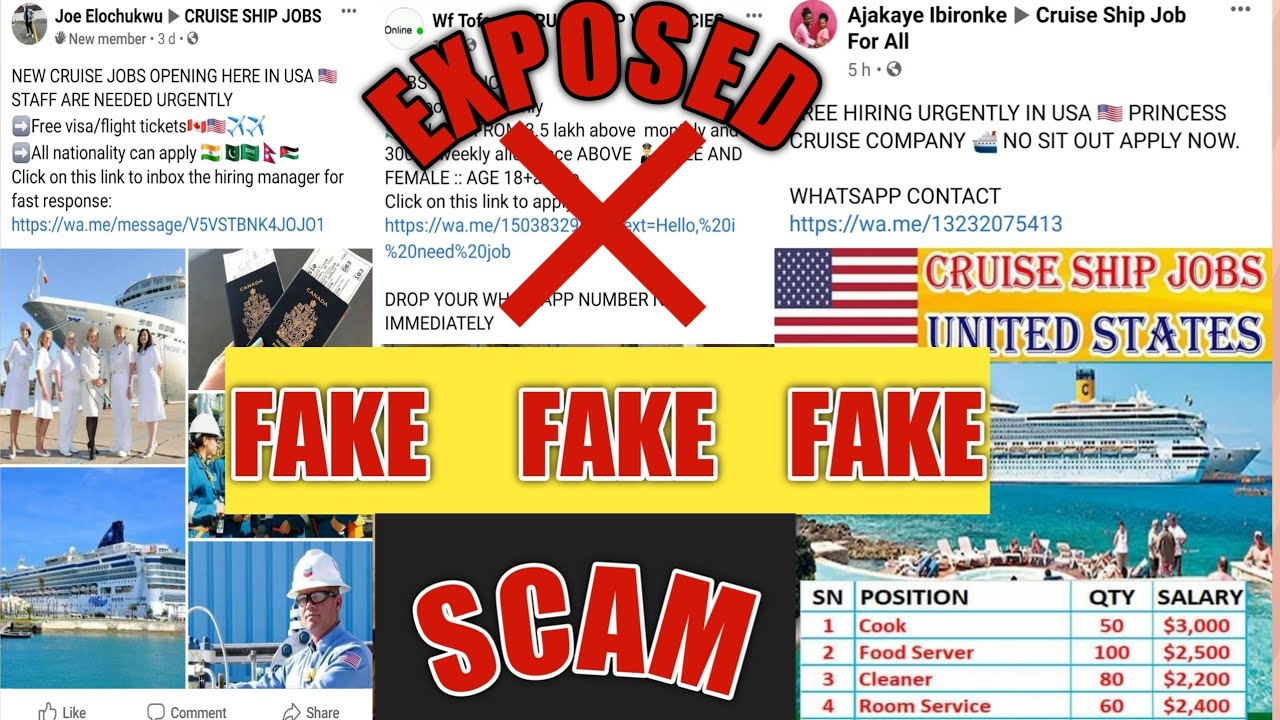 Be careful of Fake cruise ship job offers. Scams of cruise ship jobs.