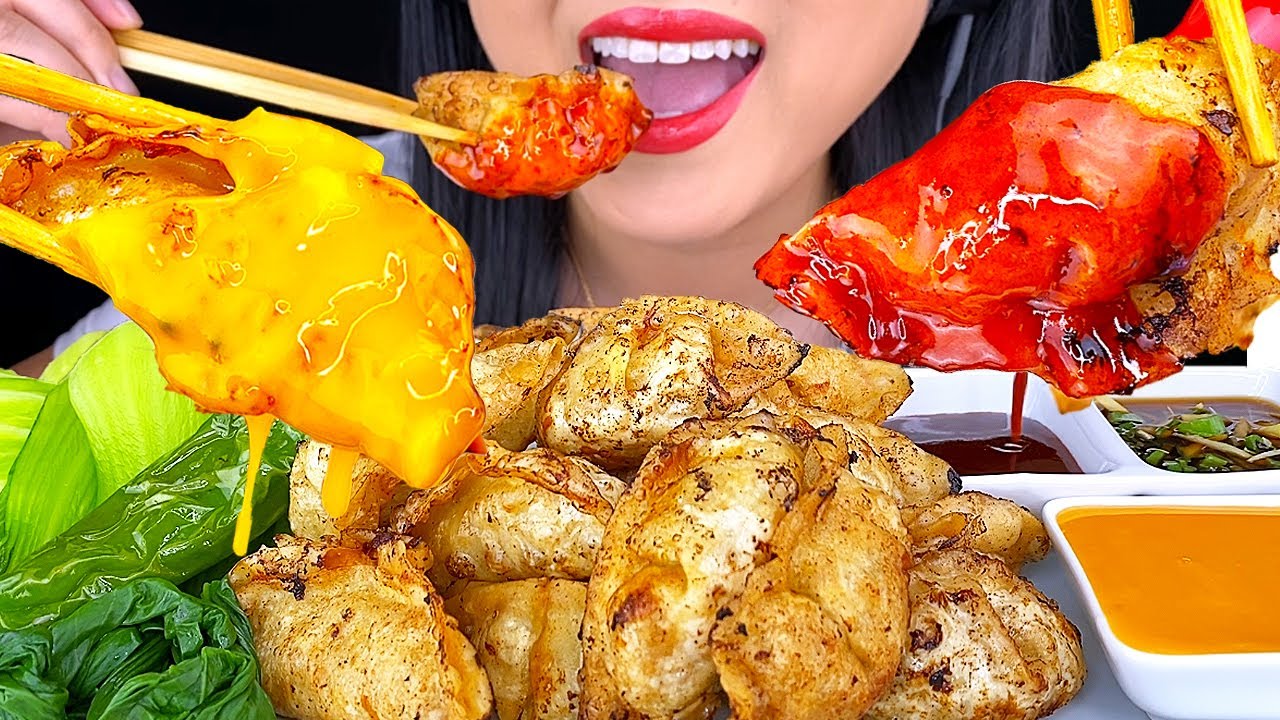 ASMR CHEESE SAUCE vs NUCLEAR FIRE SAUCE DUMPLINGS (EXTREME CRUNCH Sounds) NO TALKING ASMR Phan