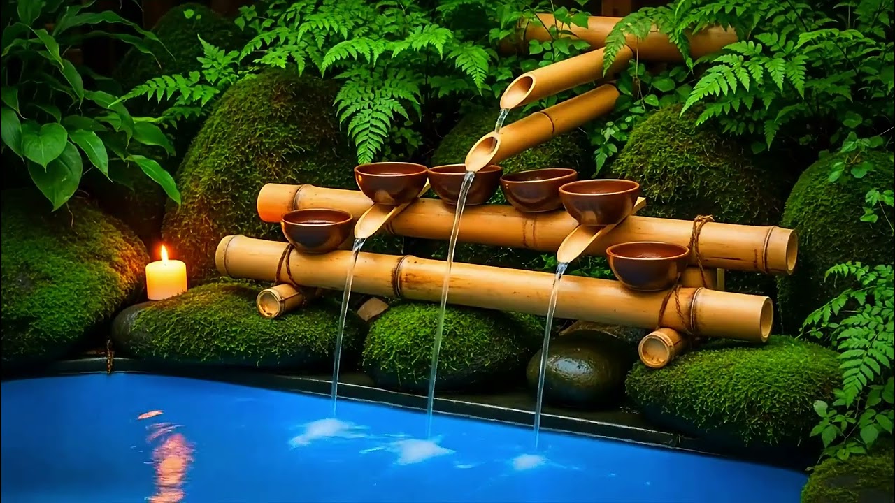 Relaxation Piano & Bamboo Water Fountain Deep Sleep 🌿 Night Music for Calm Mind and Peaceful Rest