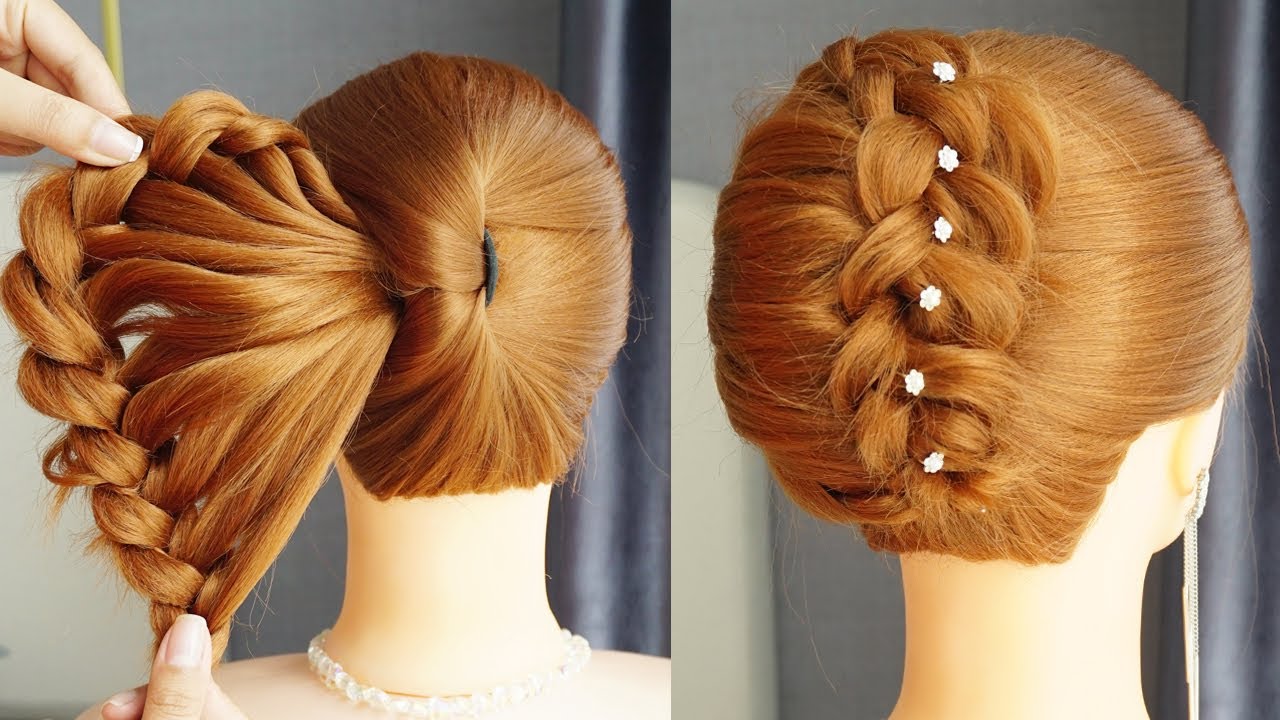Latest French Bun Hairstyle With Braids - Beautiful Hairstyle For Wedding