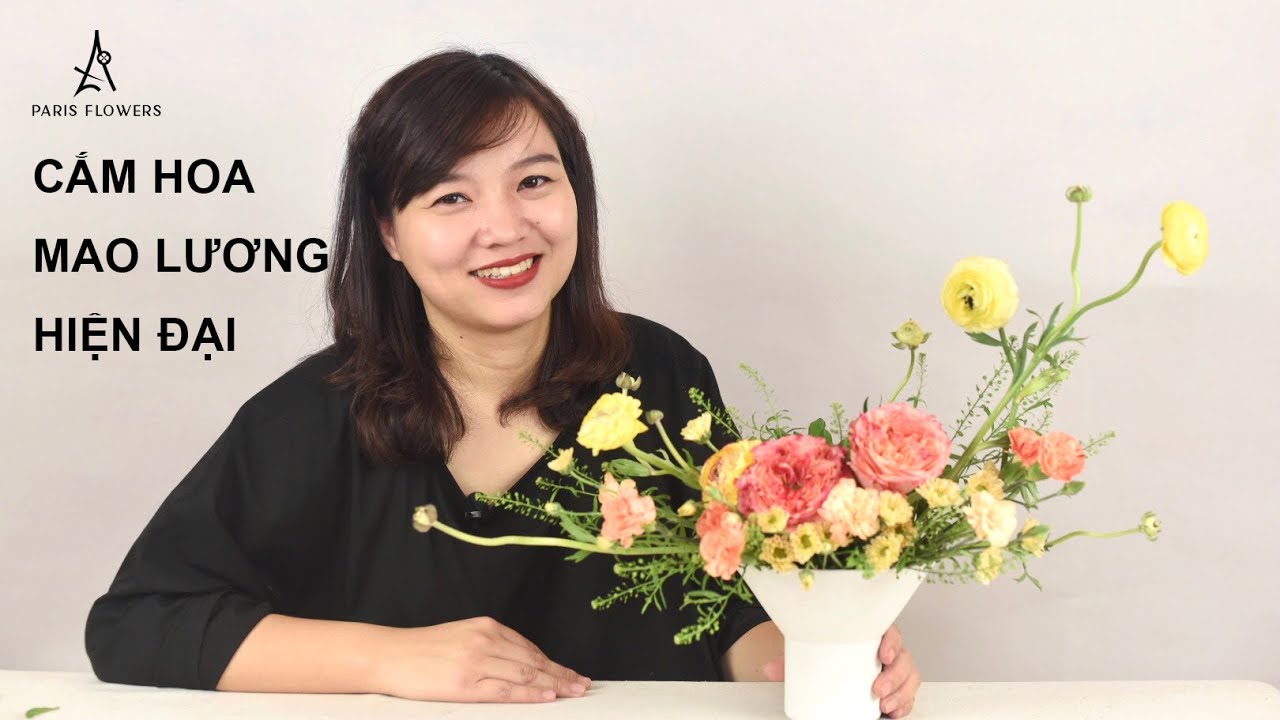 Cắm hoa mao lương với bát cao - Cắm hoa hiện đại - DIY Flower Arrangement with Buttercups