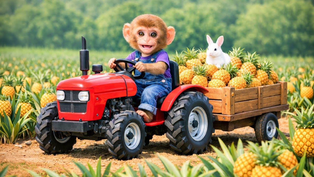 Monkey Farmer on Tractor Rushes to Save a Rabbit! - Monkey Farm Work | Zuko Monkey Farm