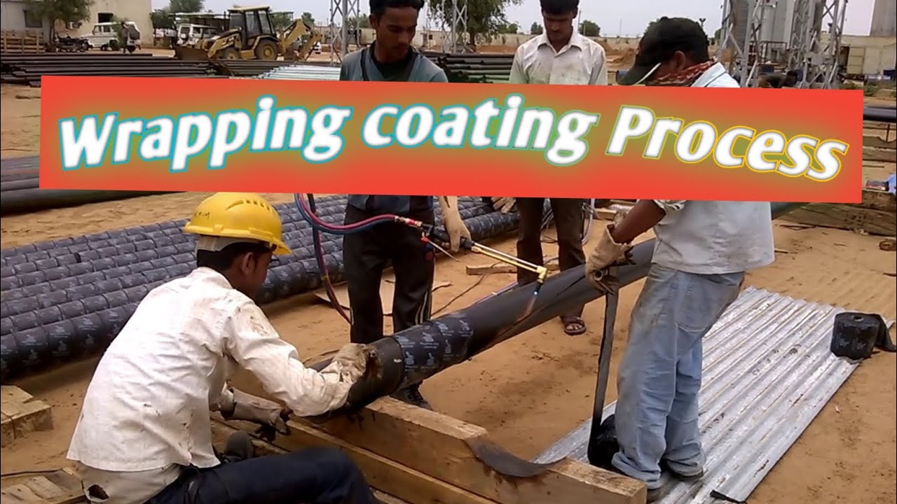 Wrapping coating process of fire fighting pipes .Full process at site .