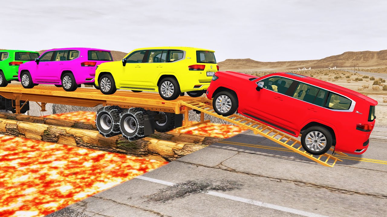 Toyota Cars vs Train | Грузовик Man Flatbed против поезда Beamng.drive 102