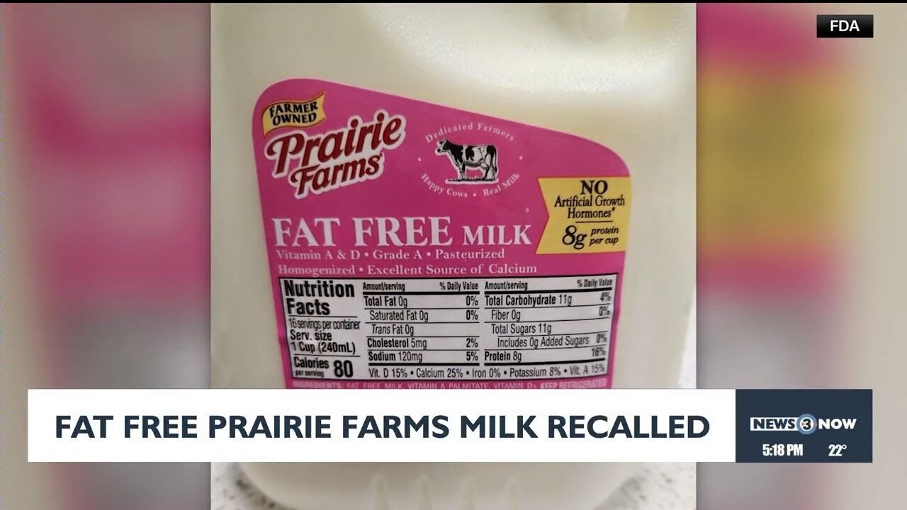 Fat free Prairie Farms milk recalled