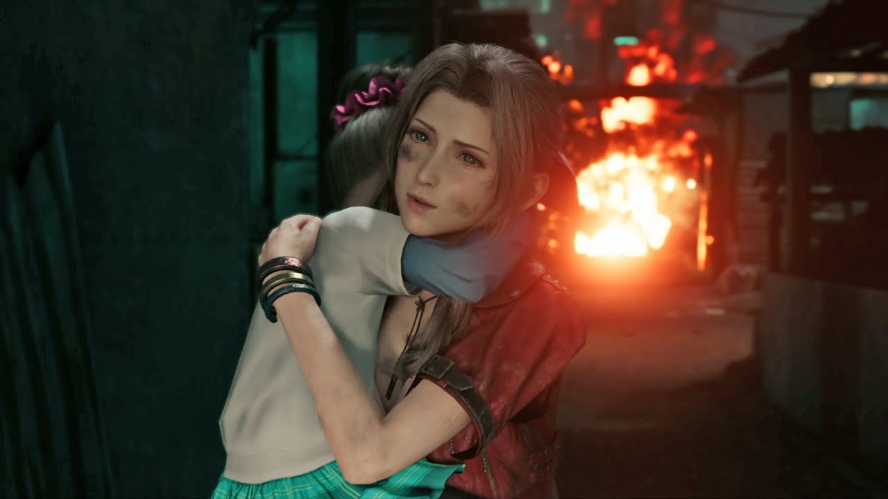 Final Fantasy VII Remake - Aerith saves Marlene and Betty from sector 7 collapse