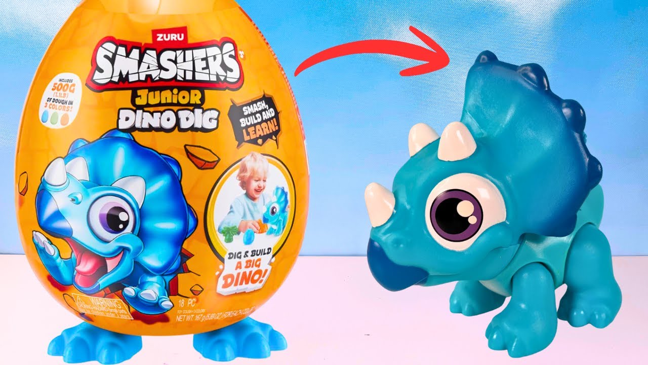 ASMR | Smashers Jr Dino Dig! Build Your Own Triceratops Surprise Egg | No Talking