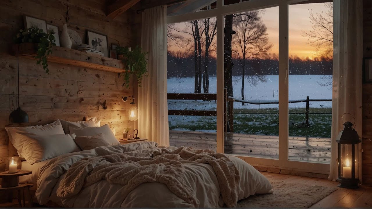 Cozy Farmhouse Bedroom: Relaxing Piano Music in the Snowy Countryside