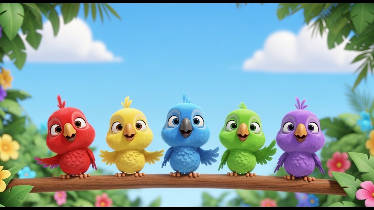 Cinq Petits Perroquets qui Gazouillent | Chanson des Oiseaux et Couleurs pour Enfants