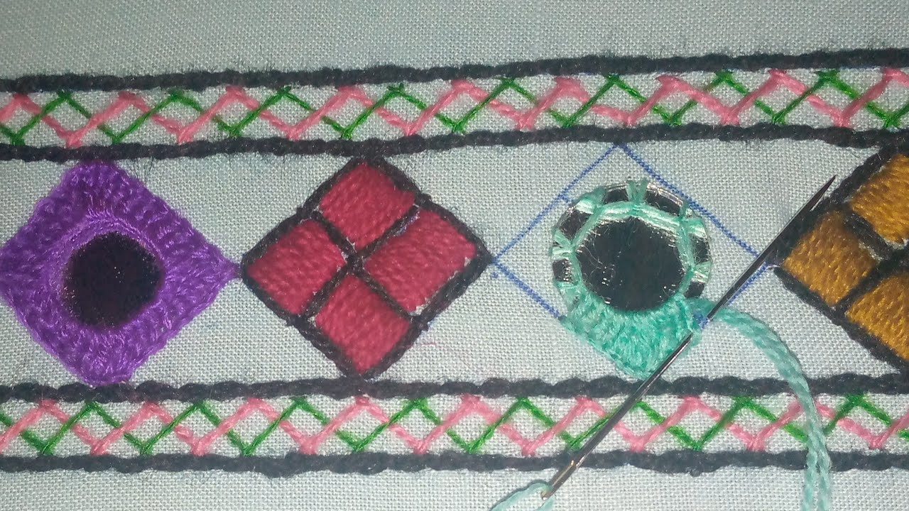 mirror work hand embroidery design || balochi work