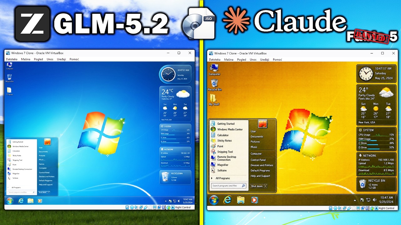 GLM 5.2 против Claude Opus 4.8: воссоздаем Windows 7