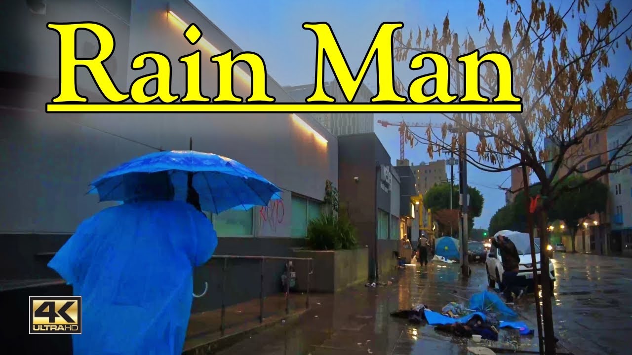 Rain Man on skid Row Homeless Encampments Downtown Los Angeles