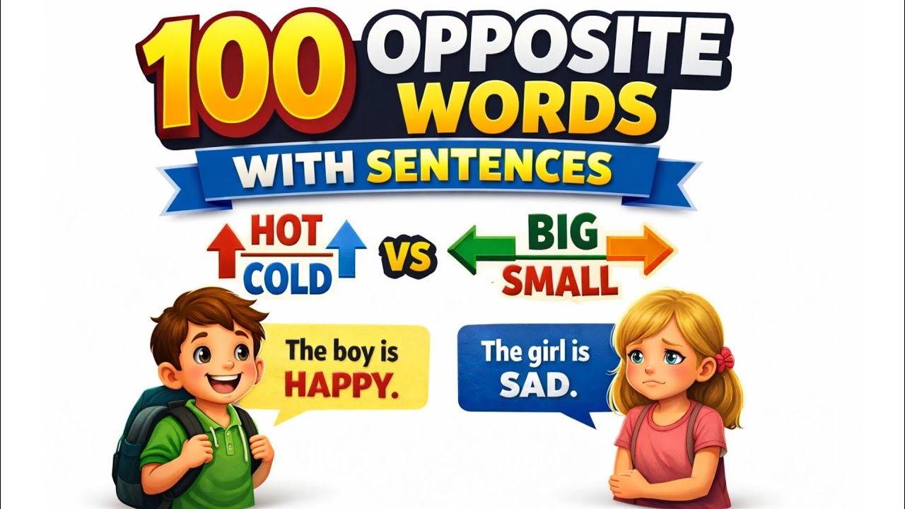 100 Opposite Words for Kids Part 1  | Learn Opposites in English | Easy English Vocabulary l 