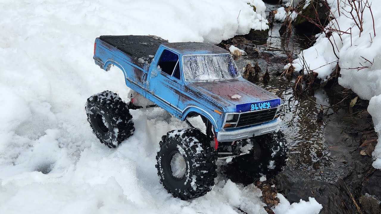 RC crawlers snow wheeling in the back yard 