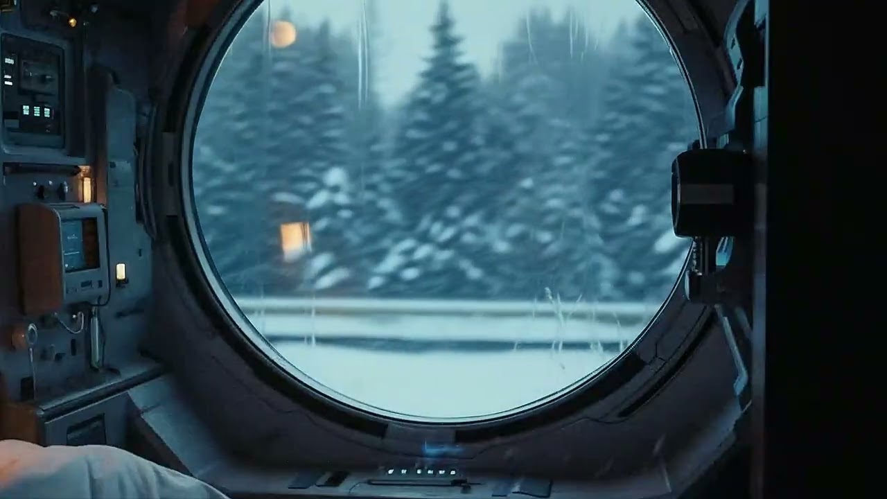 Futuristic Train Ride Cruising on a Snowy Mountain Snow Storm Sound For Sleeping