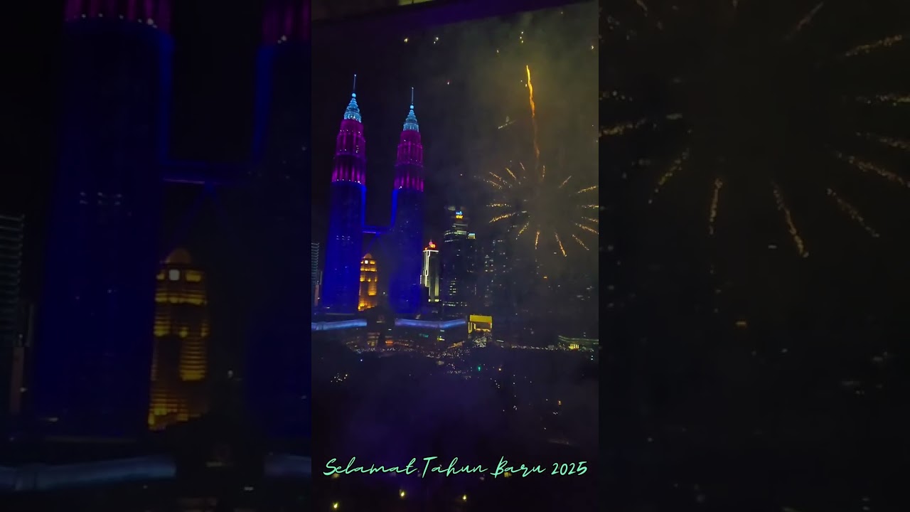 Happy New Year 2025. Countdown, Fireworks at Petronas Twin Towers, Kuala Lumpur KLCC