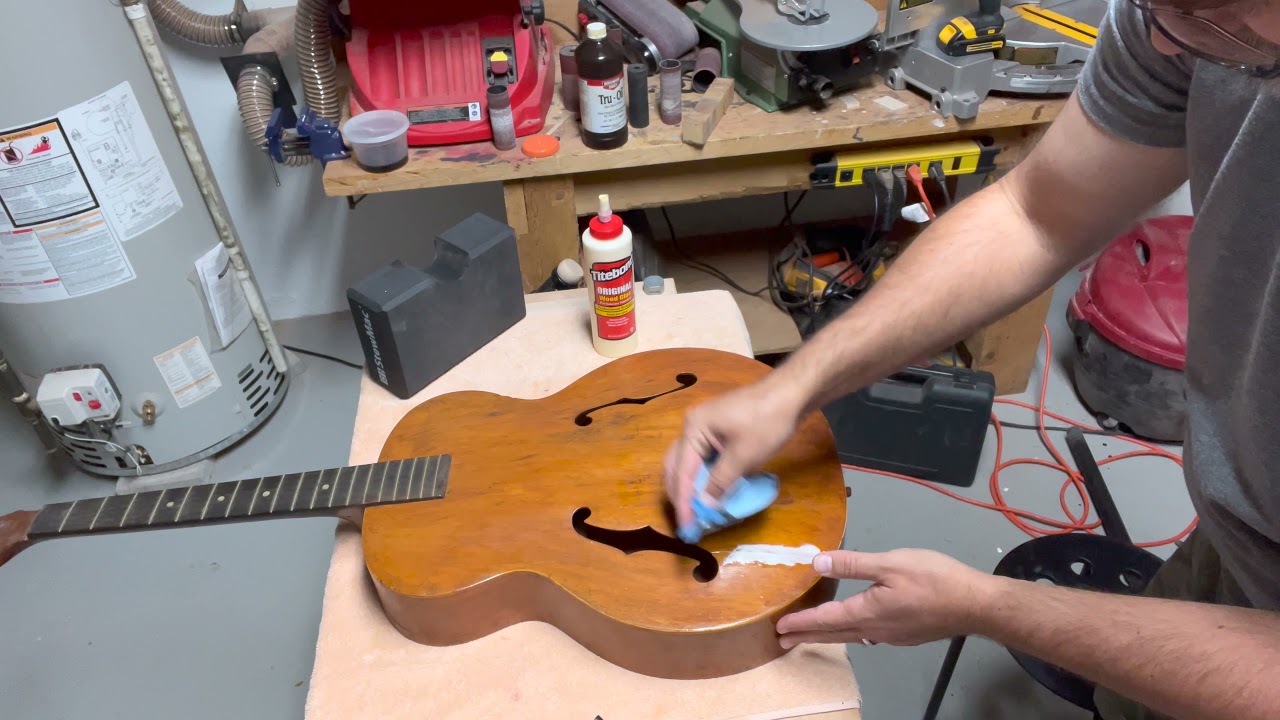 1940's Harmony archtop stabilizing top cracks (No Talking)