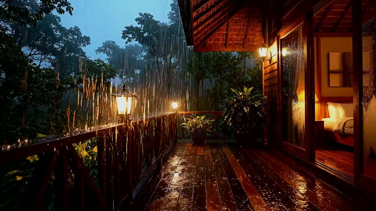 Soft Night Rain White Noise for Sleep and Relaxation - Balcony Rain