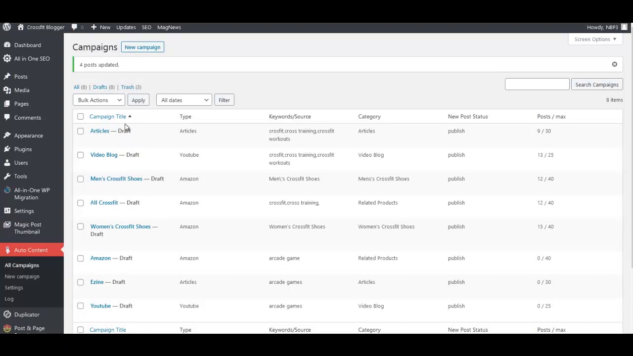 Autoblog Niche Profits - Basic Auto Content Settings and Campaigns