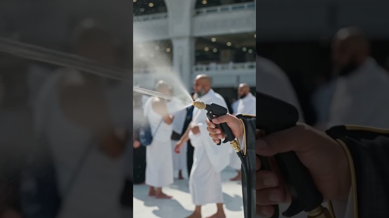 Spraying Water on Pilgrims to Keep Them Cool During Hajj