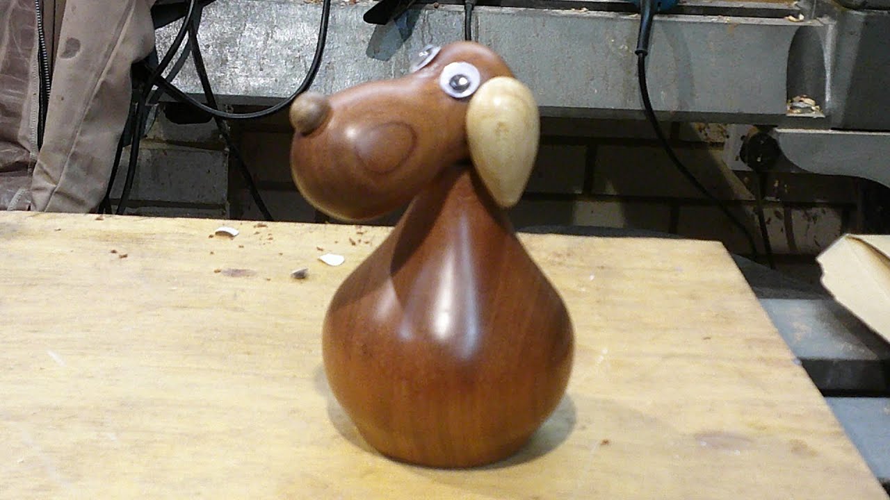 Wood turning an adorable Dog using three different woods #90