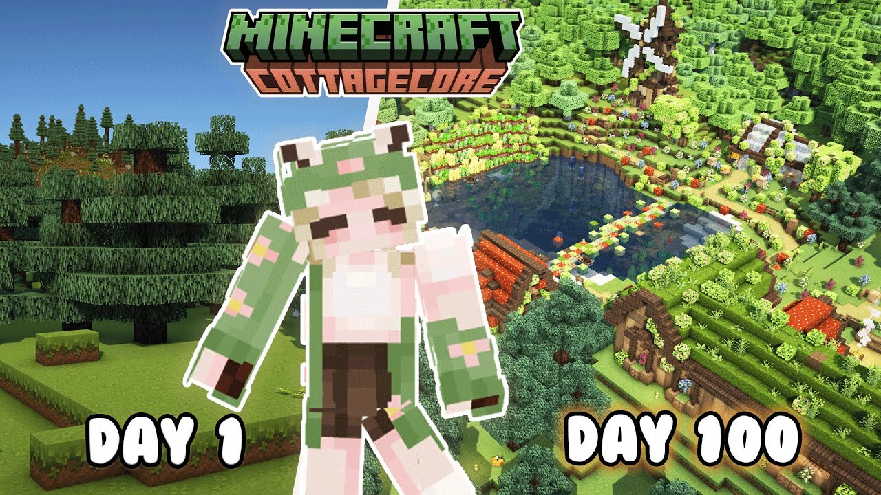 I Survived 100 Days Building the Ultimate Cottagecore Base in Minecraft🍄