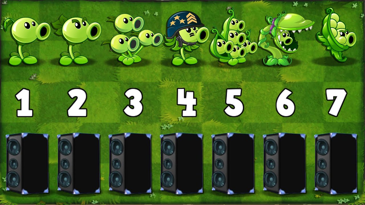 PVZ 2 Challenge - All PEA Plants Level 1 vs 8 Speakers Who's Best Plant?
