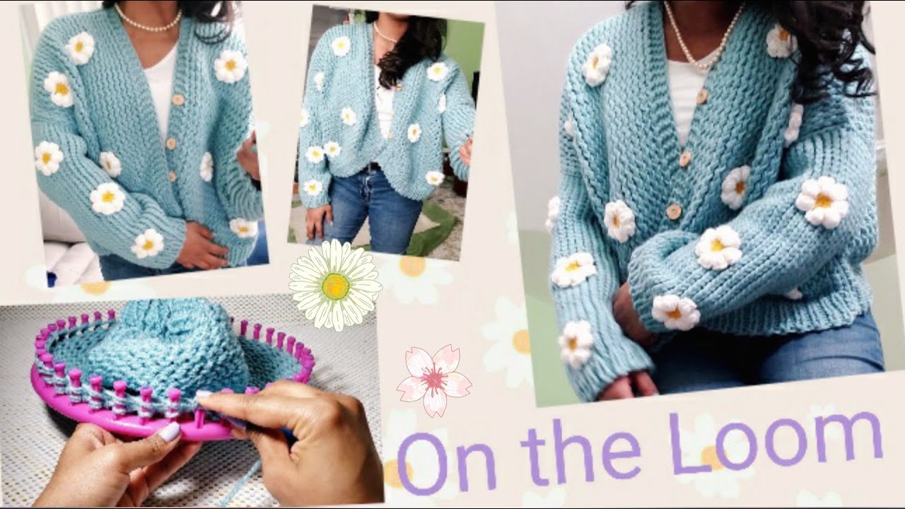 How to loom knit beautiful chunky cardigan / women daisy Chunky cardigan./Au tricotin