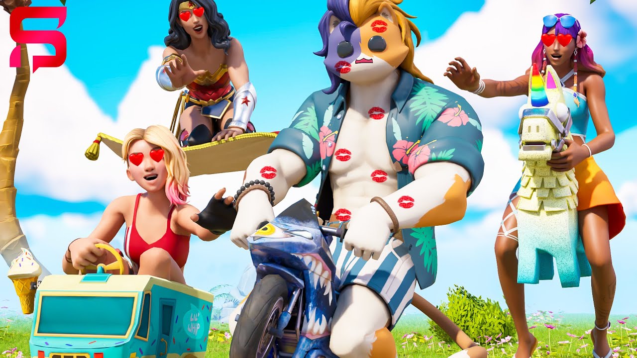 Girls Play KISS CHASING with Purradise Meowscles.. Fortnite
