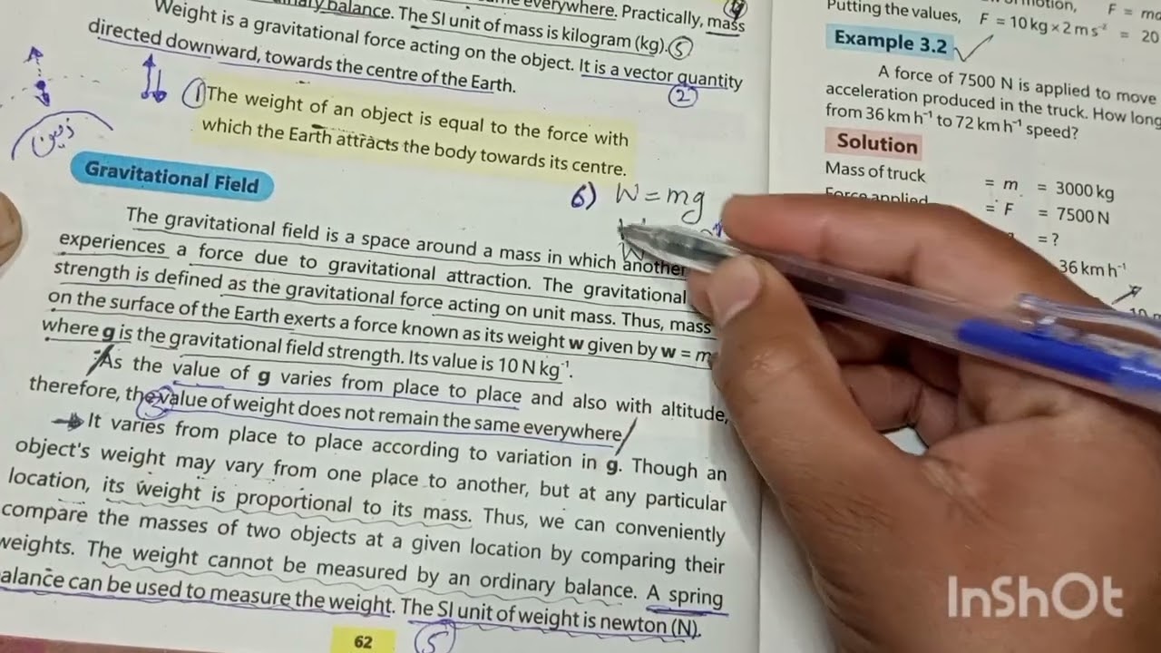 Topic: 3.6 Mass and Weight | 9 Class New Physics Book 2025