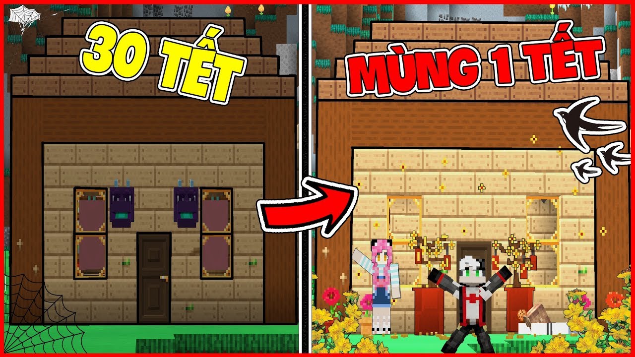 XÂY NHÀ ĐÓN TẾT CÙNG MỀU REDHOOD VÀ HIROVN TRONG MINECRAFT*CÙNG MỀU DỌN NHÀ ĐÓN TẾT TRONG MINECRAFT