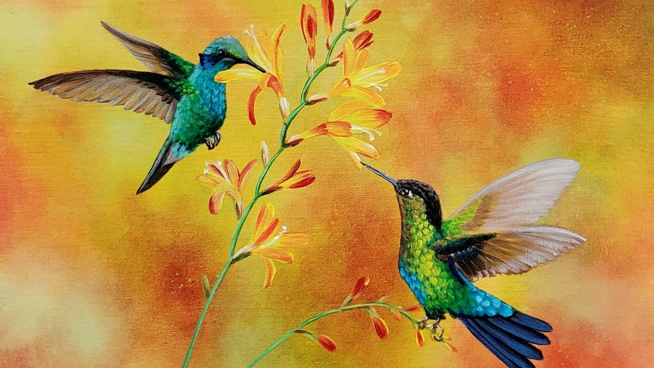 Hummingbirds Acrylic Painting LIVE Tutorial