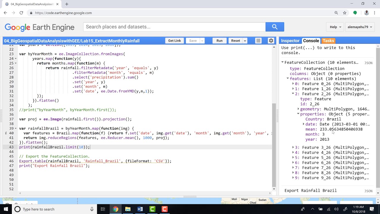 Google Earth Engine | Extract Monthly Rainfall in Google Earth Engine
