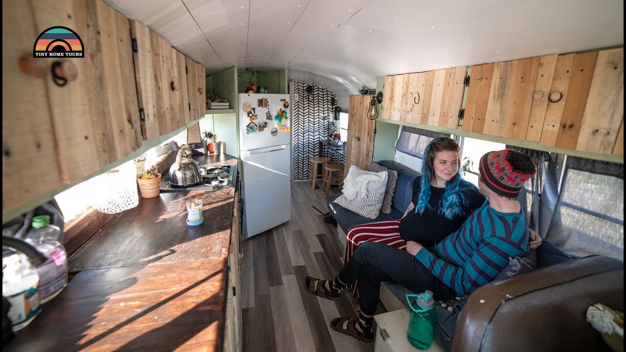 Families DIY School Bus Conversion Tiny House - Bathtub + Bunks + Off Grid
