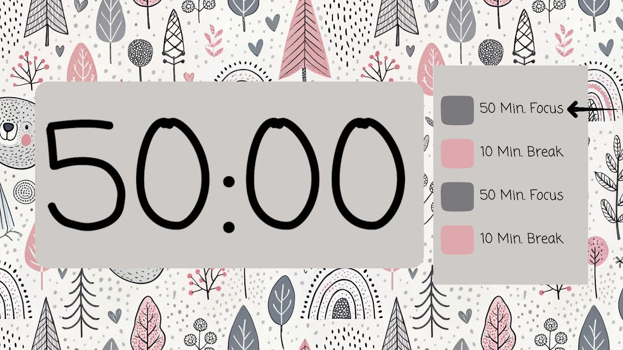 ✨ 2-Hour Pomodoro Countdown Timer | 50-Min Focus & 10-Min Breaks | Minimalist Design ✨