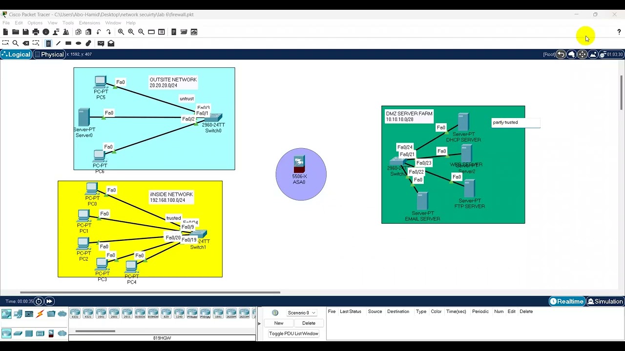 المحاضرة الخامسة امنية شبكات #    ASA Firwall Basic Configurations & ASA AS   DHCP